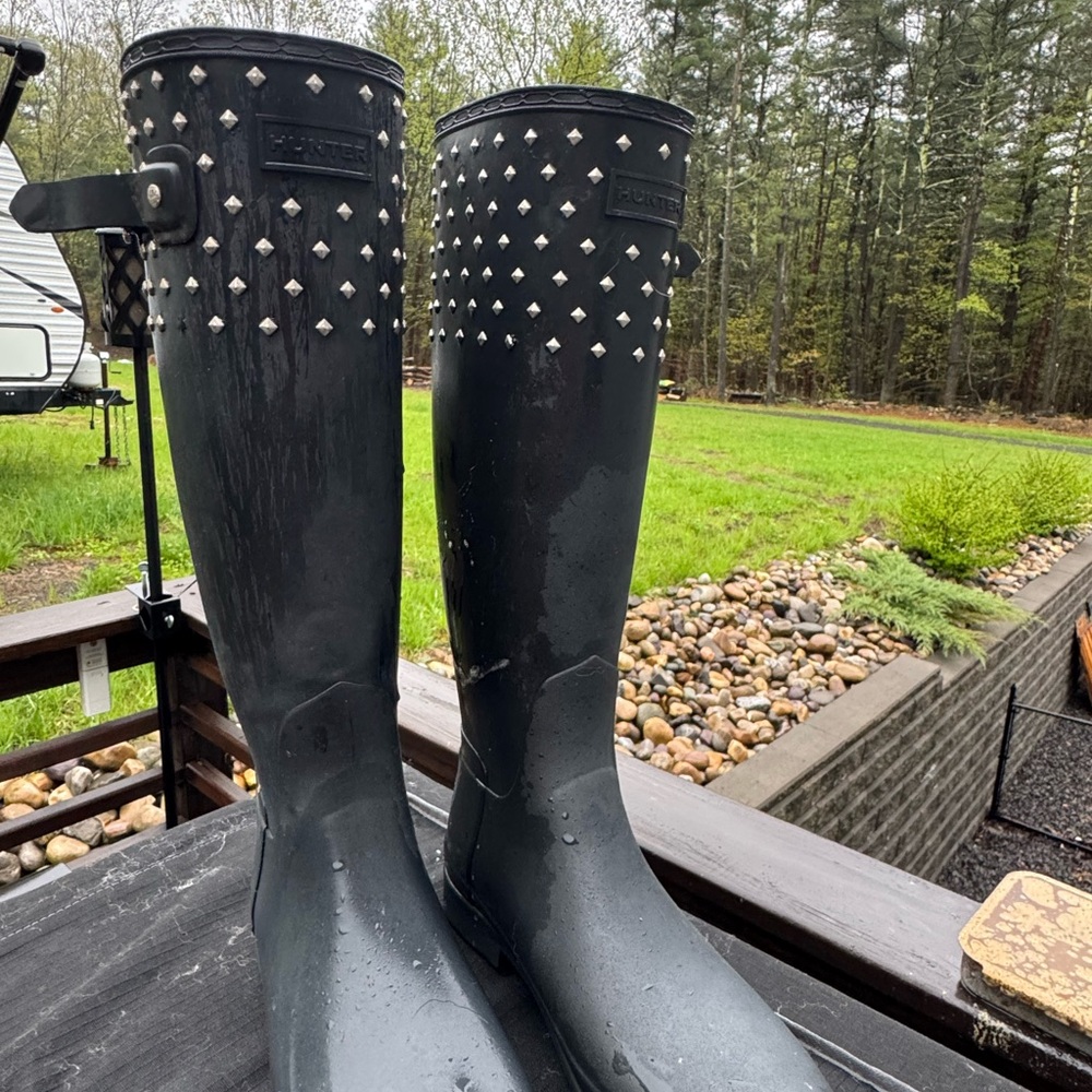 Hunter Black Studded Rain Boots